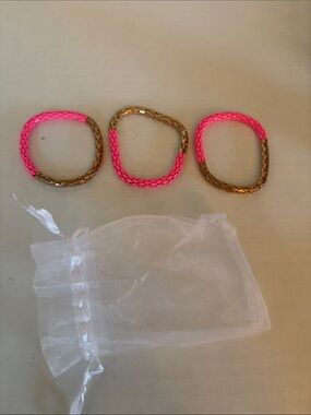 Plunder Neon Pink and Gold Braided Stretch Bracelet Set
